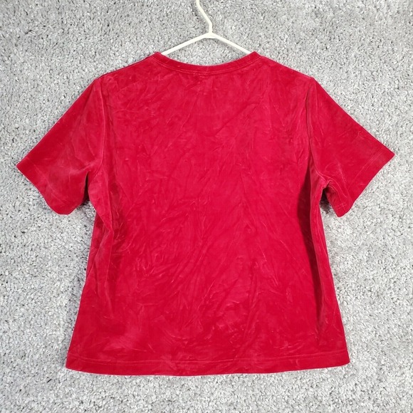 Hanna Andersson Womens Velour Short Sleeve Tee Size Medium Red Soft Holiday Cozy - Picture 7 of 10